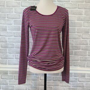 Poof Striped Boyfriend Tee Round Neck Long Sleeve Retro Y2K Look NEW Large